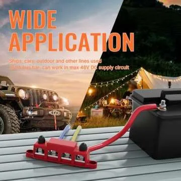 Joinfworld Bus Bar 12V 250A Power Distribution Block 4 x 3/8" Studs 12 Volt Automotive Marine Battery Busbar Terminal Block with Cover - Negative&Positive