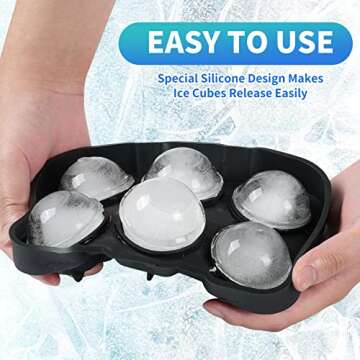 ALLTOP Ice Cube Trays(Set of 2),Sphere Mold with Lid & Large Square Ice Maker for Whiskey, Cocktails,Reusable Round Silicone Tools, DIY,Freezer-Black