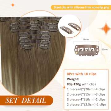 Full Shine Ombre Seamless Clip in Hair Extensions Human Hair Ash Brown Ombre Platinum Blonde Pu Clip...