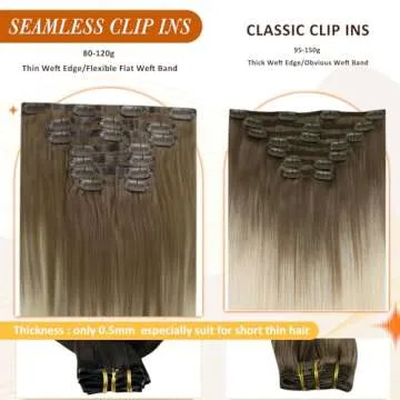 Full Shine Ombre Seamless Clip in Hair Extensions Human Hair Ash Brown Ombre Platinum Blonde Pu Clip in Extensions for Women Invisible Remy Hair Extensions Clip in Human Hair 16 Inch 120 Grams 8 Pcs