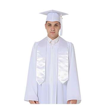 GraduationMall Unisex Adult Plain Graduation Stole 60" White