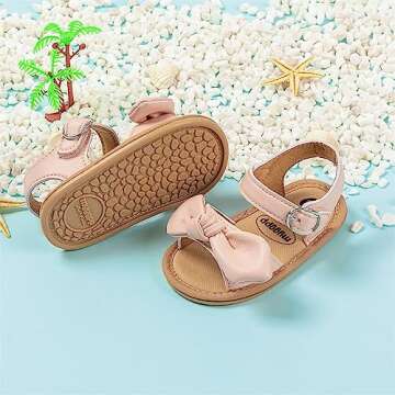Miamooi Infant toddler Baby Girls Boys Sandals Summer Bowknot Crib Shoes Toddler Pu Leather Flower Soft Rubber Sole Dress Flats First Walker Shoes