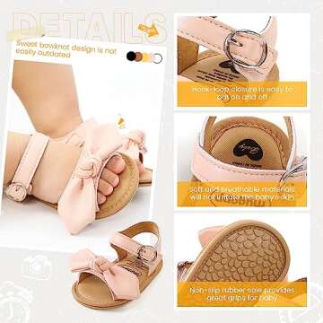 Miamooi Infant toddler Baby Girls Boys Sandals Summer Bowknot Crib Shoes Toddler Pu Leather Flower Soft Rubber Sole Dress Flats First Walker Shoes