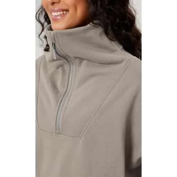 ODODOS Cinchable Sweatshirts for Women Funnel Neck Half Zipper Hoodies Fleece Lined Oversized Pullover, Mushroom, X-Smalll