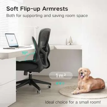 Hbada Office Chair Ergonomic Desk Chair, Office Chairs with PU Silent Wheels, Breathable Mesh Computer Chair with Adjustable Lumbar Support, Flip-up Armrests, Tilt Function, Black