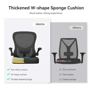 Hbada Office Chair Ergonomic Desk Chair, Office Chairs with PU Silent Wheels, Breathable Mesh Computer Chair with Adjustable Lumbar Support, Flip-up Armrests, Tilt Function, Black
