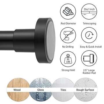 EBOATOP Shower Curtain Rod Tension - Never Rust No Drill Non-Slip Spring Tension Shower Rod, 43-73 inches Stainless Steel, Matte Black