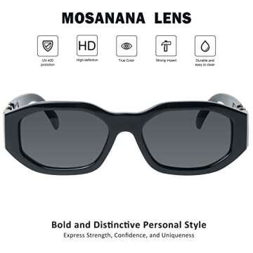 mosanana Trendy Sunglasses for Women Men Black Rectangle Vintage Retro Fashion Cool 90s Cute Rectangular Funky Stylish Chunky Baddie Tracer