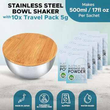 Platinum Nuru Massage Gel Powder Bowl Set | 10 x Massage Powder 5g Sachet | 1 x 16 fl oz Bowl
