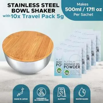 Platinum Nuru Massage Gel Powder Bowl Set | 10 x Massage Powder 5g Sachet | 1 x 16 fl oz Bowl