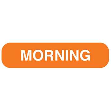 United Ad Label Medication Instruction Labels Morning, 1-5/8" x 3/8", Permanent Paper Label, Orange, One Roll of 1000 Labels