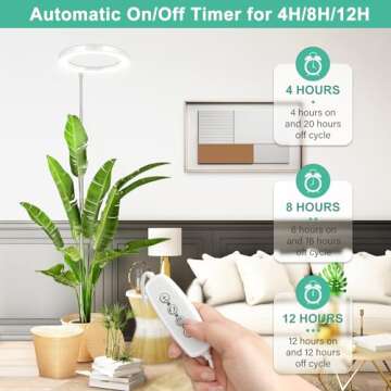 LORDEM 10" Grow Light for Indoor Plants, Full Spectrum Plant Lamp with 160 LEDs, 4H/8H/12H Timer, 10 Dimmable Levels, 3 Spectrum Modes, Height Adjustable 61", Ideal for Growing Large Tall Plants