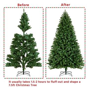 Yaheetech 7.5ft Prelit Artificial Hinged Christmas Pine Tree Prelighted Xmas Tree for Home Party Holiday Decoration with 550 Warm White Lights and 1354 Branch Tips