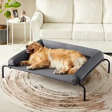 WESTERN HOME WH Elevated Raised Dog Bed Cot, Outdoor Dog Beds for Large Sized Dogs with Bolster, Coo...