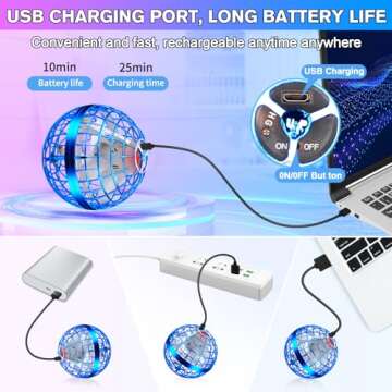 Flying Orb Ball Toy,Flying Ball Drone Hand Controlled, Flying Hover Ball Toys with LED Light, Cool Toys Birthday Gift, Cosmic Globe Boomerang Ball for Boys and Girls (Blue)