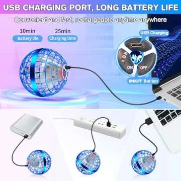 Flying Orb Ball Toy,Flying Ball Drone Hand Controlled, Flying Hover Ball Toys with LED Light, Cool Toys Birthday Gift, Cosmic Globe Boomerang Ball for Boys and Girls (Blue)