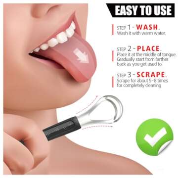 CATACC PRO 3 Pack Metal Tongue Scraper for Kids, Durable Stainless Steel Tongue Scraper Cleaner for Adults - with Travel Case