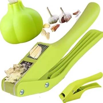 Garlic Press 2 in 1 Garlic Cutter with Silicone Garlic Peeler for Effortless Cooking