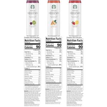 Starbucks Refreshers, 3 Flavor Variety Pack (Peach,Cherry, Stw Lmd), 12 Ounce Sleek Cans (Pack of 12)