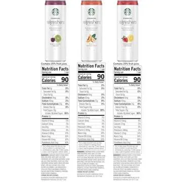 Starbucks Refreshers, 3 Flavor Variety Pack (Peach,Cherry, Stw Lmd), 12 Ounce Sleek Cans (Pack of 12)