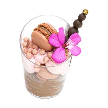 Open Cut Slanted Round Dessert Cups - 3 ounce - 40 Count - Spoons Included - Clear Plastic - Slanted Cylinder Mini Dessert Cup - Appetizer Cup - Tasting Glass-Sample Shot Glass -Disposable or Reusable