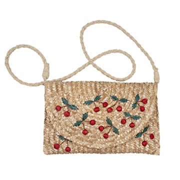 surell Cherry Crossbody Straw Bag - Women's Clutch Bag with Cherries - Summer Beach Bag with Long Strap