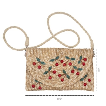 surell Cherry Crossbody Straw Bag - Women's Clutch Bag with Cherries - Summer Beach Bag with Long Strap