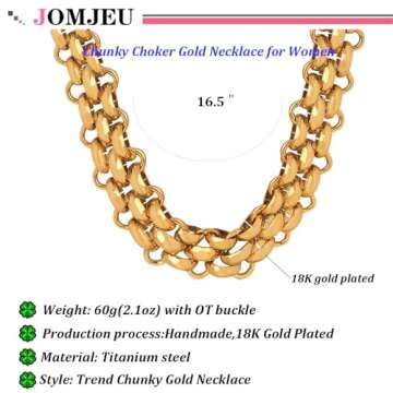 jomjeu Chunky Gold Necklace for Women 18K Gold Plated Thick Chain Toggle Necklace Classic Trendy Big Gold Necklaces Jewellery Gifts for Women