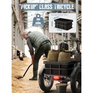 Electric Tricycle for Adult, 110 Miles Range, 500 LB Load, 20'' Fat Tire Electric Trike with Large Basket, Rear Differential, 48V/15Ah&18Ah Battery, 750W Motor for Sand Road, City Road (Husky- Grey)