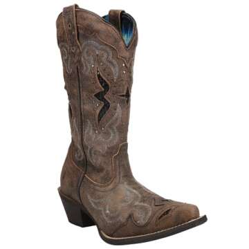 Laredo Womens Lucretia Tooled-Inlay Embroidery Studded Snip Toe Dress Boots Mid Calf Mid Heel 2-3" -...