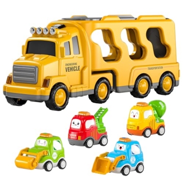 TEMI 5-in-1 Construction Truck Toys for Kids Ages 3-6