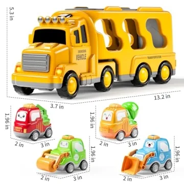 TEMI 5-in-1 Construction Truck Toys for Kids Ages 3-6