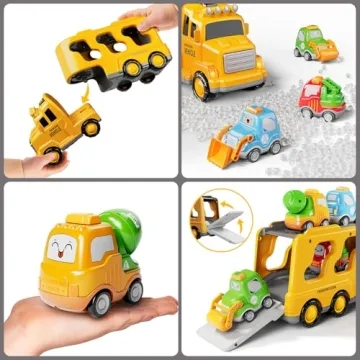 TEMI 5-in-1 Construction Truck Toys for Kids Ages 3-6