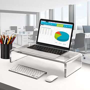 Acrylic Monitor Stand - Acrylic Computer Laptop Stand White Clear Monitor Stand Acrylic Computer Stand Acrylic Monitor Riser for Desk Keyboard Storage Office, Home, School