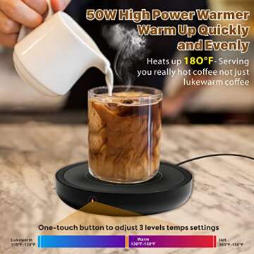 Premium 50W Coffee Mug Warmer - Auto Shut Off, Waterproof with 3 Temperature Settings for Coffee & T...
