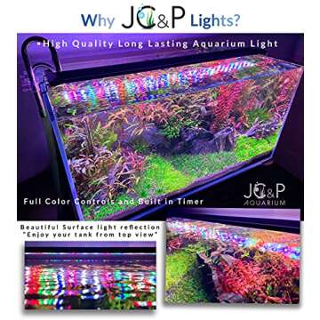 JC&P Full Spectrum Aquarium LED Light with Extendable Brackets with Red, Green, Blue and White LEDs Aquatic Fish Tank Light with Dimming Timer, Color Modes and Control 32W(28"-36")