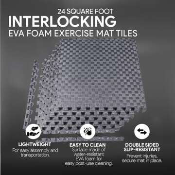 BalanceFrom Puzzle Exercise Mat with EVA Foam Interlocking Tiles for MMA, Exercise, Gymnastics and Home Gym Protective Flooring, One Inch Thick, 24 Square Feet, Gray