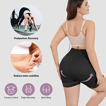 KELLYLEE Butt Lifter Panties High Waisted Underwear for Women Tummy Control Body Shaper Shorts Thigh Slimmers Hi-Waist BoyShort Faja Shapewear for Women Black L