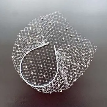 White Headband Veil for Bridal Crystal Birdcage Black Face Net Mask Hair Jewelry Accessories Veils Charming Wedding Fascinators (White)