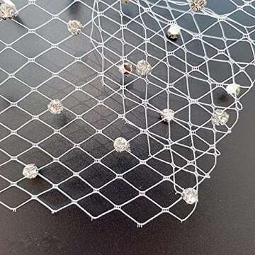 White Headband Veil for Bridal Crystal Birdcage Black Face Net Mask Hair Jewelry Accessories Veils Charming Wedding Fascinators (White)