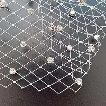 White Headband Veil for Bridal Crystal Birdcage Black Face Net Mask Hair Jewelry Accessories Veils Charming Wedding Fascinators (White)