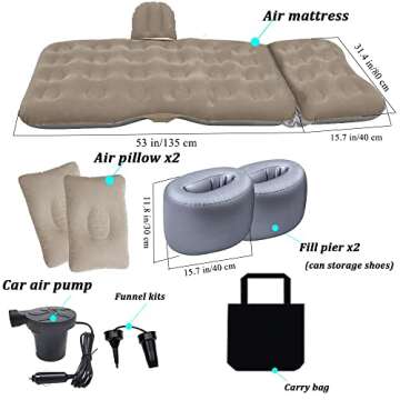 SAYGOGO Inflatable Car Air Mattress Travel Bed - Thickened Car Camping Bed Sleeping Pad with Car Air Pump 2 Pillows for Car Tent SUV Sedan Pickup Back Seat - Black