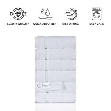 SALBAKOS Premium 6 Piece Hand Towel Set, 100% Turkish Cotton, Quick Dry & Comfy Towels for Hotel & Spa, Highly Absorbent 16"x30" (White)