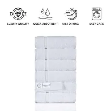 SALBAKOS Premium 6 Piece Hand Towel Set, 100% Turkish Cotton, Quick Dry & Comfy Towels for Hotel & Spa, Highly Absorbent 16"x30" (White)
