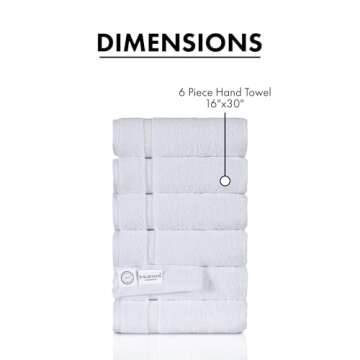 SALBAKOS Premium 6 Piece Hand Towel Set, 100% Turkish Cotton, Quick Dry & Comfy Towels for Hotel & Spa, Highly Absorbent 16"x30" (White)