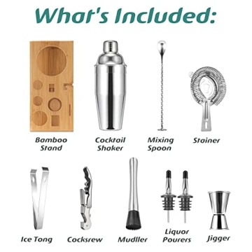 Professional Bartender Kit with Bamboo Stand for Home Bar