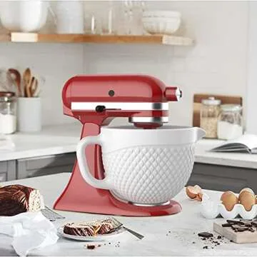 Gvode Ceramic Mixer Attachment Fit 4.5-5Q Tilt-Head Stand Mixers Bowl, Ceramic Bowl for Kitchenaid Mixer, 5 QT for Kitchenaid Bowl - White