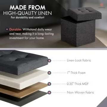 Ornavo Home 15 Inch Folding Storage Ottoman with Storage, Square Small Storage Ottoman Foot Rest Stool, Bedroom Bench with Storage - (Black)