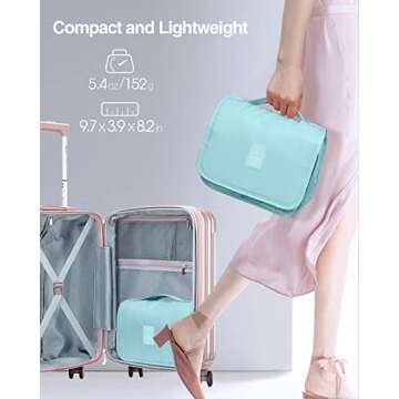 Luxtude Small Hanging Toiletry Bag for Women, Water-resistant Travel Toiletry Bag with Hanging Hook, Portable Toiletry Travel Organizer Bag for Toiletries, Shower, Bathroom, Cosmetics etc.(Blue)