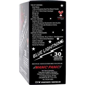 MANIC PANIC Blue Lightning Hair Bleach Kit - 30 Volume Developer + Bleach Powder Hair Lightener Lifts up to Five Levels And Eliminates Orange Tones - Vegan And Cruelty Free